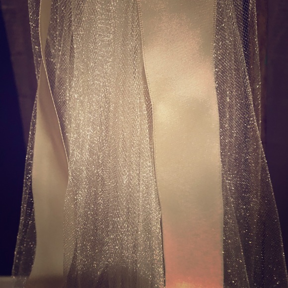 shimmering ivory tulle bows with satin ribbon - Picture 2 of 3